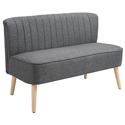 Afbeelding van HOMCOM 2 zits bank stoffen gepolsterde zitmeubel hout schuimstof donkergrijs 117 x 56,5 77 cm