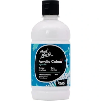 Afbeelding van MONT MARTE Signature titanium witte acrylverf, 500 ml, semi matte afwerking, geschikt voor canvas, hout, stof, leer, karton, papier, MDF en ambachten