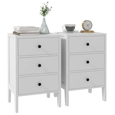 Afbeelding van HOMCOM nachtkastje, bijzettafel met 3 laden, voor slaapkamer, van hout, 40 x 30 64 cm, wit, 2 stuks