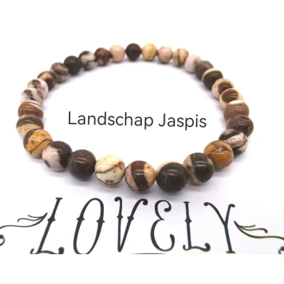 Afbeelding van Armband Edelsteen Landschap Jaspis 6mm Kralen 18 cm aardend en beschermend.
