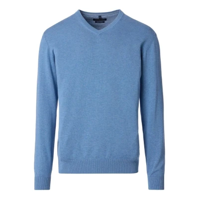 Afbeelding van Casa Moda heren trui v hals katoen wijde fit blauw effen