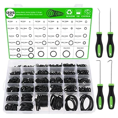Afbeelding van Knpwer 1225 stuks 32 maten afdichtingsringen, set O ringen, assortiment, nitrilrubber, afdichtringen, olie benzinezuur en hittebestendig, met 4 pick &amp; haak