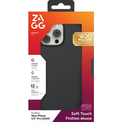 Afbeelding van Zagg Manhattan Snap Hoesje Geschikt voor Apple iPhone 16 Pro Max Compatibel met MagSafe Siliconen Back Cover Grafeen Zwart