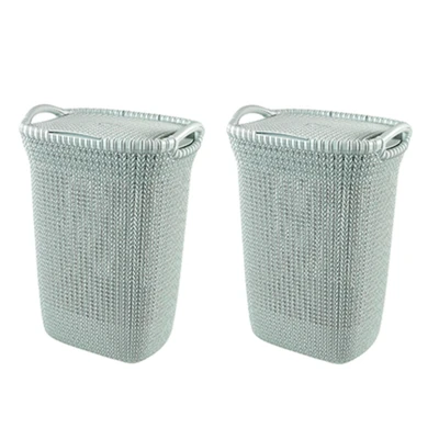Afbeelding van Curver Knit Wasmand met deksel 57 l Set van 2 Misty Blue