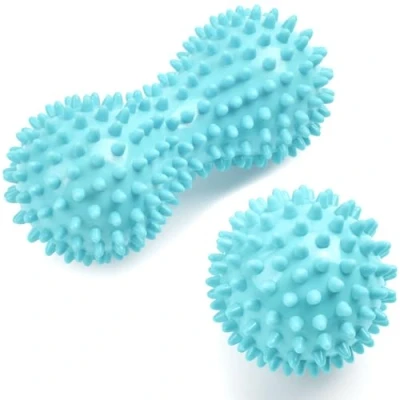 Afbeelding van URAQT Spiky Massage Ball Set, 2 pack Lichaams en voetmassageroller, harde pindamassagebal voor plantaire fasciitis, triggerpointtherapie, deep tissue, myofasciale release, lichtblauw