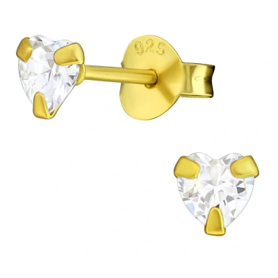 Afbeelding van JoyS Zilveren petit hartje oorbellen kinderoorbellen 4 mm zirkonia 14k goudplating