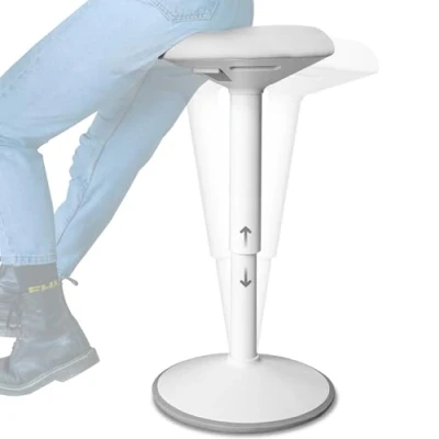 Afbeelding van Backerz Ergonomische wiebelkruk, bureaukruk met 55 80 cm in hoogte verstelbaar, staande kruk, werkkruk, compacte kruk voor thuis en op kantoor, bekleed waterafstotende stof, mat wit