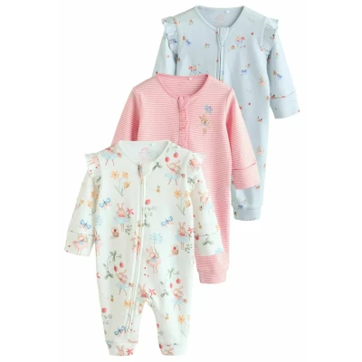 Afbeelding van Next Regular FIT BABY Fairy Bunny 100% Cotton Sleepsuits 3 PACK . Kruippakje voor kinderen, Maat: 62, Pink