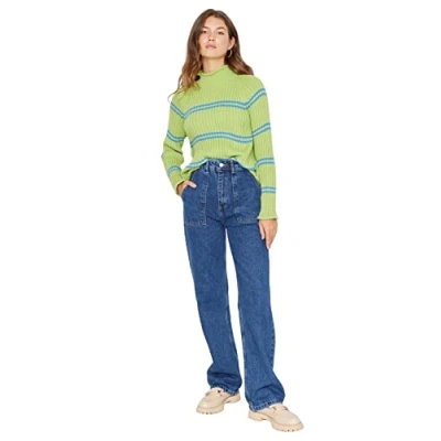 Afbeelding van Trendyol Stone Pocket Gedetailleerde Jeans Met Hoge Taille En Wijde Pijpen Twoaw22Je0595