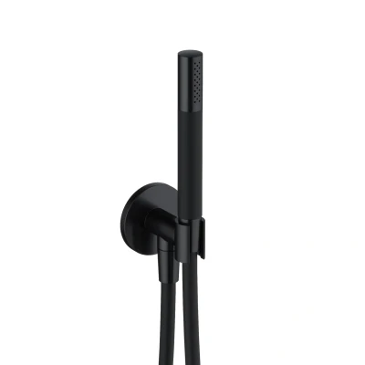 Afbeelding van HotBath Cobber M440 staafhanddouche met wandsteun en uitlaat doucheslang 150cm Mat Zwart