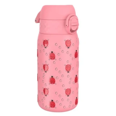 Afbeelding van ION8 Geïsoleerde Stalen Waterfles, 320 ml/11 oz, Lekvrij, Makkelijk te Openen, Veilige Sluiting, Vaatwasserbestendig, Draaghandvat, Hygiënische Flip Cover, Reliëfprint, Ontwerp Lieveheersbeestje