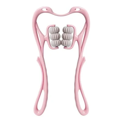 Afbeelding van Nekmassageroller, handheld rugmassageapparaat met 6 ballen massagepunt, drukpunt, nekmassageapparaat voor nekpijn, schouderontspanner, spierontspanning, spanningsverlichting (blauw)
