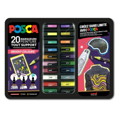 Afbeelding van Posca paintmarkers, metalen doos van 20 stuks, assorti, ontwerp Groovy Colours