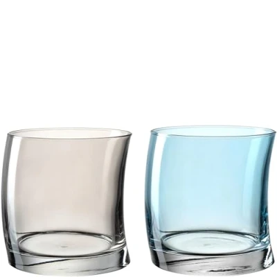 Afbeelding van Leonardo Swing 70702 Waterglas Set van 12, vaatwasmachinebestendige drinkglazen, sapglas in gebogen vorm, grijs/blauw, 250 ml