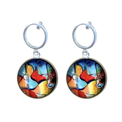 Afbeelding van Klem oorbellen Rivka rood blauw geen gaatje Charme Bijoux