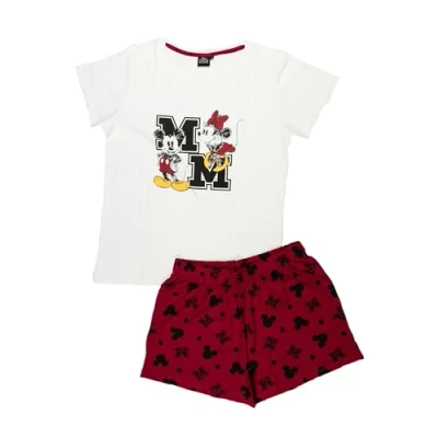 Afbeelding van Disney Minnie Mouse pyjama voor dames, pyjamaset, korte mouwen, bovendeel met shorts, wit/rood, L