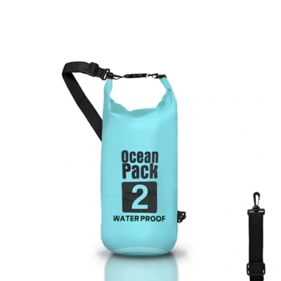 Afbeelding van Dry Bag Waterdichte rugzak, rolsluiting en schouderriem, telefoontas heuptas voor zee, boot, vissen, rafting, strand, watersport, Lichtblauw, 2l, tas