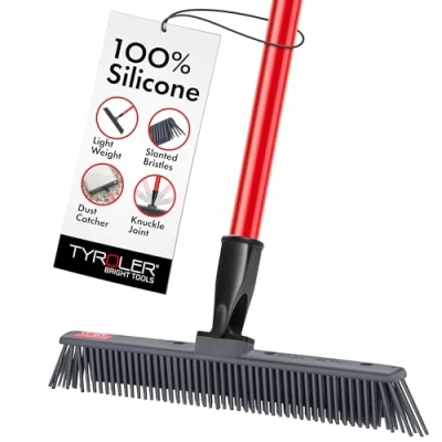 Afbeelding van Tyroler Japanse bezem 100% siliconen 30 cm draaibare kop 140 roestbestendig handvat stofvangsysteem ideaal voor haar en pluisjes