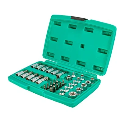 Afbeelding van Grote dopsleutel en bitset voor TORX schroeven 34 delig 3/8 inch van chroom vanadium staal WIESEMANN 1893 I Dopsleutels buiten Torx, Tamper binnen 80164