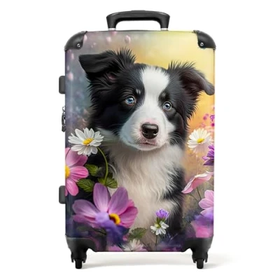 Afbeelding van NoBoringSuitcases.com Grote reiskoffer met 4 wielen Ruimbagage koffer groot 20 kg Bordercollie hond Rolkoffer 60 liter Suitcase large Valiezen op wieltjes volwassenen Weekendtas heren en dames