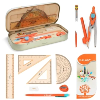 Afbeelding van YPLUS Geometrieset voor studenten, wiskundige gradenboog kompas met linialen, doos kit klasbenodigdheden en school, 12 stuks