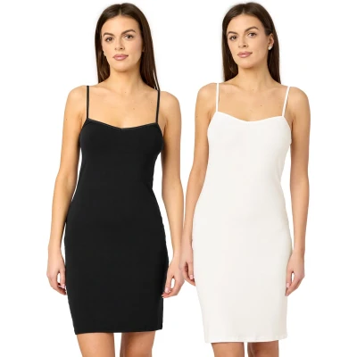 Afbeelding van Merry Style MS MS10 203 UW 2P Dames Onderjurk 2 Pack Nachthemd kort V neck verstelbare Spaghetti bandjes Viscose Zwart/Ecru (2Pack) XL