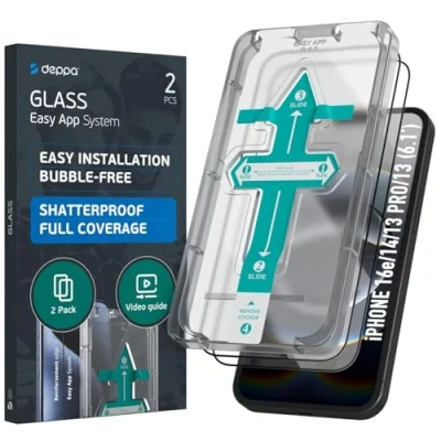 Afbeelding van Deppa [2 Stuks] Screen Protector voor iPhone 13 Pro/13/14 (6.1&#039;) Schermbeschermer, 9H Gehard glas Volledige dekking met sjabloon installatie [Bubble Free]