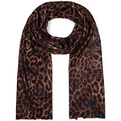 Afbeelding van styleBREAKER Dames Sjaal met Luipaard Dierenprint Patroon en Metallic Details, Warme Winter Stola veelkleurig 01017152, Kleur:Cognac Zwart