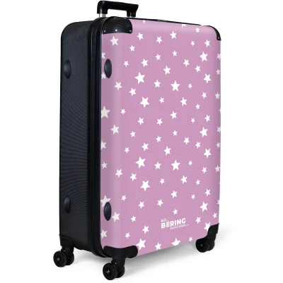 Afbeelding van NoBoringSuitcases.com® Koffer groot Reiskoffer lichtgewicht Witte sterren op paarse achtergrond Rolkoffer met 4 wielen Grote trolley XL 98 liter bagage