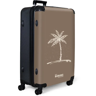 Afbeelding van NoBoringSuitcases.com® Koffer groot Reiskoffer lichtgewicht Bruin met beige palmboom Rolkoffer 4 wielen Grote trolley XL 98 liter bagage