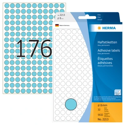 Afbeelding van Etiket HERMA 2213 rond 8mm blauw 5632stuks