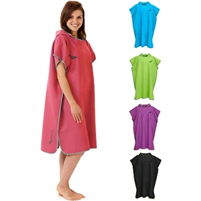 Afbeelding van Zwemponcho voor dames &amp; heren, compact en zeer licht, surf poncho, omkleed handdoek, handdoek poncho uit microvezel evenals een op het strand (Maat L Koraal/Grijs)