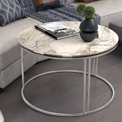 Afbeelding van [en.casa] Salontafel Aulum rond 50x80 cm marmer wit en zilverkleurig