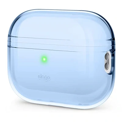 Afbeelding van elago Transparante hoes compatibel met Apple AirPods Pro 2e generatie, schokbestendig, inclusief geltape, draadloos opladen, vermindert vergeling (turquoise blauw)