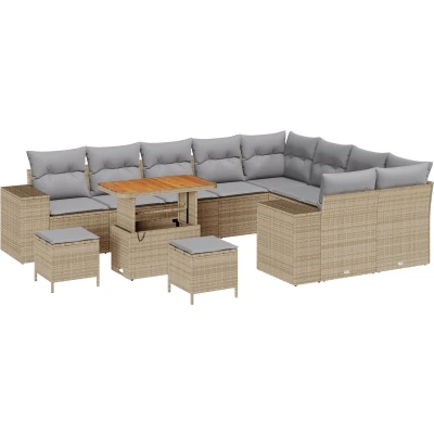Afbeelding van vidaXL 12 delige Tuin Sofa Set met Kussens Beige Poly Rattan Acacia