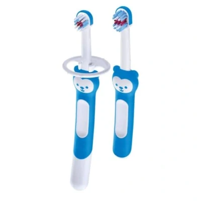 Afbeelding van MAM Learn To Brush Set tandenborstels voor kinderen met lange handgreep, vanaf 5 maanden, lichtblauw