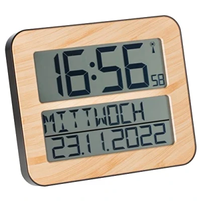 Afbeelding van TFA Dostmann Timeline Max 60.4512 Draadloze klok, wandklok, digitaal, met weekdag en wekfunctie, 258 x 30 cm (l b h), houtlook