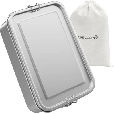 Afbeelding van WELLGRO Roestvrijstalen blikjes, vierkant, 550 ml, 850 1400 2400 lekvrij, metalen lunchbox, capaciteit: ml