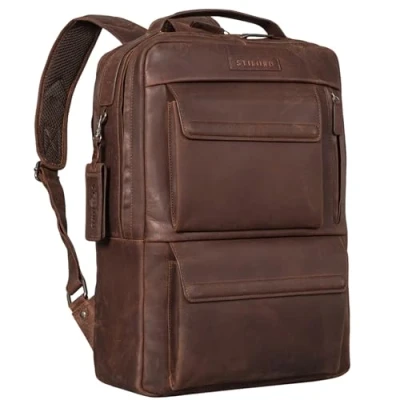 Afbeelding van STILORD &#039;Egon&#039; Duurzame Laptop Rugzak 15 inch Leer voor Vrouwen en Mannen Leren Vintage Zakelijke Handbagage Reisrugzak Reisrugzak, Kleur:sapelli bruin