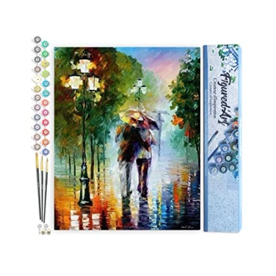 Afbeelding van Figured&#039;Art Schilderen op Nummer Volwassenen canvas Romantiek onder de regen Handwerk acrylverf Kit DIY Compleet 40x50cm zonder frame