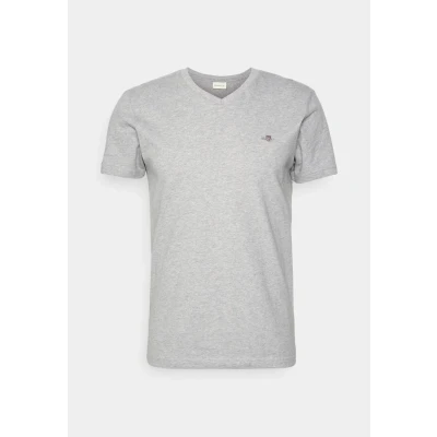 Afbeelding van GANT Shield Vneck Tshirt basic, Heren, Maat: 4XL, Grey melange