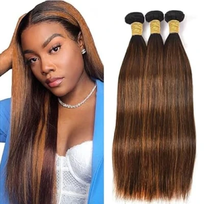 Afbeelding van Tuheerst Brown Human Hair Bundles Straight P430 Highlight Real 100% Unprocessed Brazilian Virgin 100g/PC 300g Total No Smell Tangle for Woman 3 12 Inches