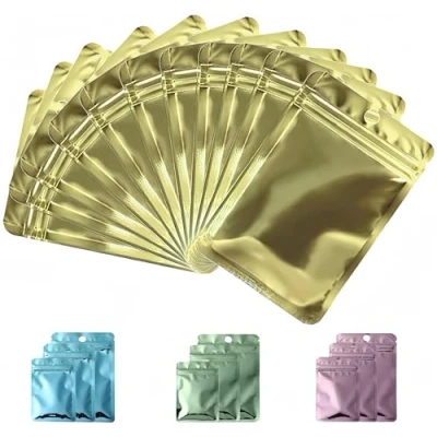 Afbeelding van Rimiko 50 stuks Hersluitbare Aluminium Ritssluiting Zakken, Mylar Folie Zakjes met Rits, Luchtdichte Kleine Platte Zakken voor het Bewaren van Voorwerpen en Voedsel (Metallic Geel, 9x12cm)