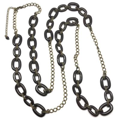 Afbeelding van Behave Lange ketting bruin oud goud kleur anker schakels 120 cm