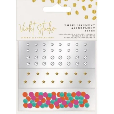 Afbeelding van Violet Studio Mini Embellishment Assortment Gems &amp; Pom Poms 81pcs