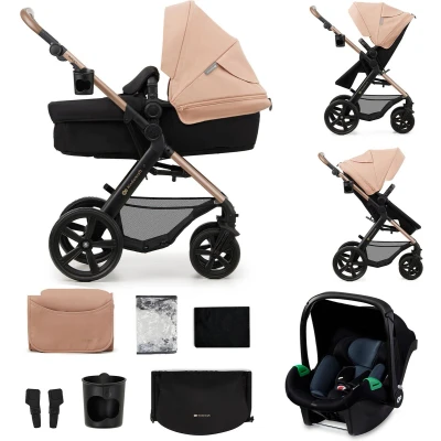 Afbeelding van Kinderkraft MOOV 2 Kinderwagen 3 in 1, met Autostoeltje MINK PRO I Size 40 75 cm, tot 26 kg, Combikinderwagen, Kinderwagenset, Reissysteem, Verstelbare rugleuning, Beige