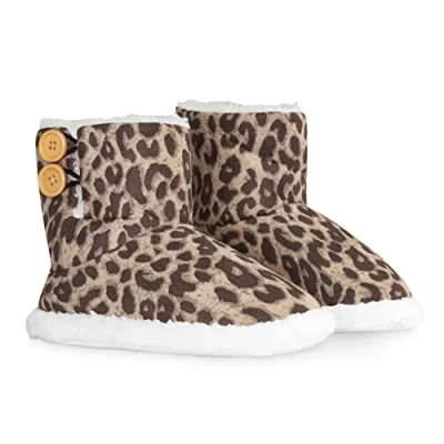 Afbeelding van Dunlop pantoffels voor dames, met imitatievacht, warme winterslippers, enkellaarsjes, geheugenschuim en pluche, binnen buiten, cadeaus Animal Print, 40 EU