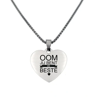 Afbeelding van Ketting RVS Hart Zilver Oom Jij Bent De Beste