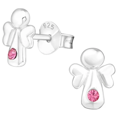 Afbeelding van JoyS Zilveren engel oorbellen kristal roze 5 x 8 mm kerst kinderoorbellen