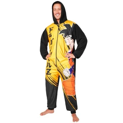 Afbeelding van Dragon Ball Z Fleece Onesie voor heren met capuchon, comfortabele loungewear anime cadeaus hem, Zwart/Geel, 3XL